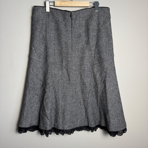 LeComte Women's 12 Wool/Silk Midi Skirt Lace Trim Gray/Black Flare Lined - Picture 4 of 12